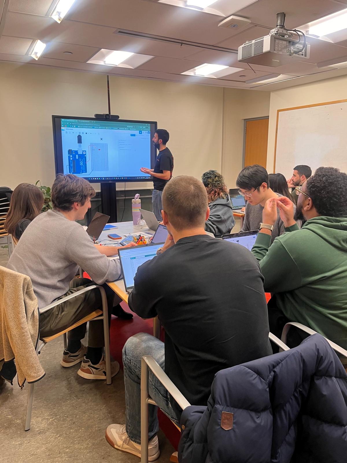 Columbia University workshop participants building a project